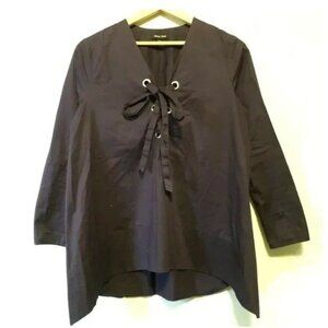 Athena Marie Navy Blue Cotton Lace Up Handkerchief Hem Sailor Blouse Small